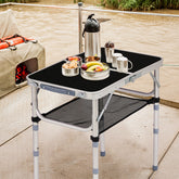 HAOYYE Black with 3 Adjustable Height Outdoor Folding Camping Table, Portable Aluminum Foldable Patio Side Table, Lightweight and Durable Design with Carry Handle for Hiking, Picnic, BBQ, Beach, Indoor or Outdoor Use